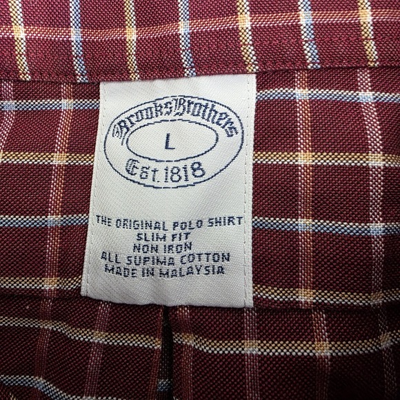 Brooks Brothers Brick Red Mens Large Gold Buffalo Logo Button Down Plaid Shirt - Picture 7 of 8